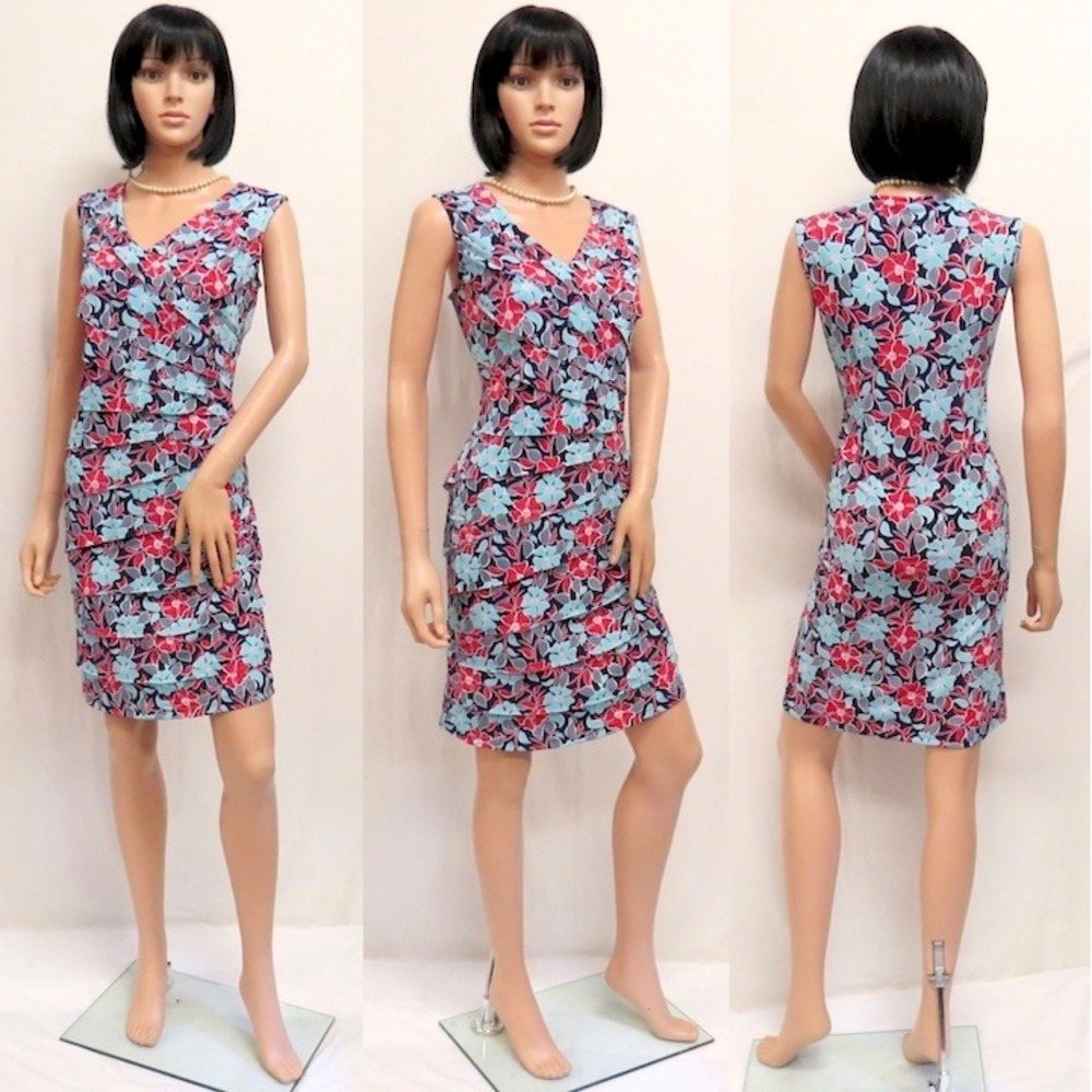 ALLISON DALEY Red Blue White Flower Sleeveless Stretch Dress‎ 8P New